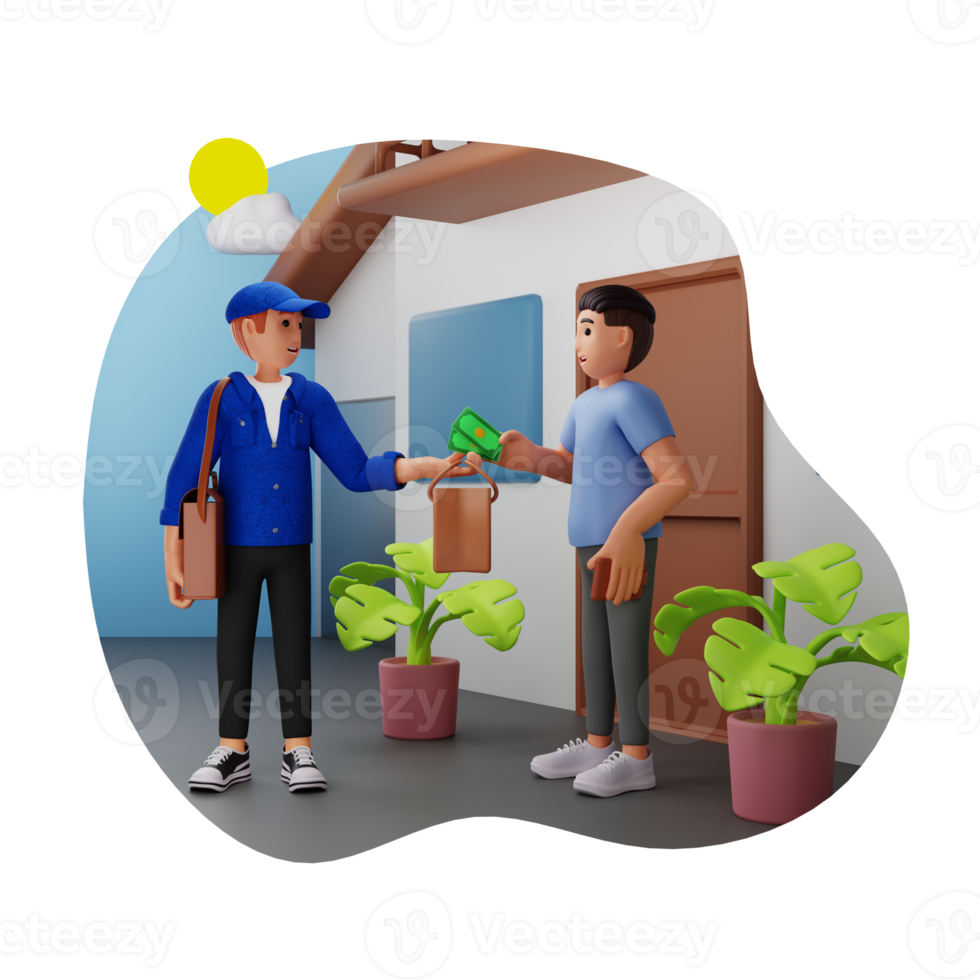 Delivery boy delivered Groceries And Medicines to home 3D Character Illustration png