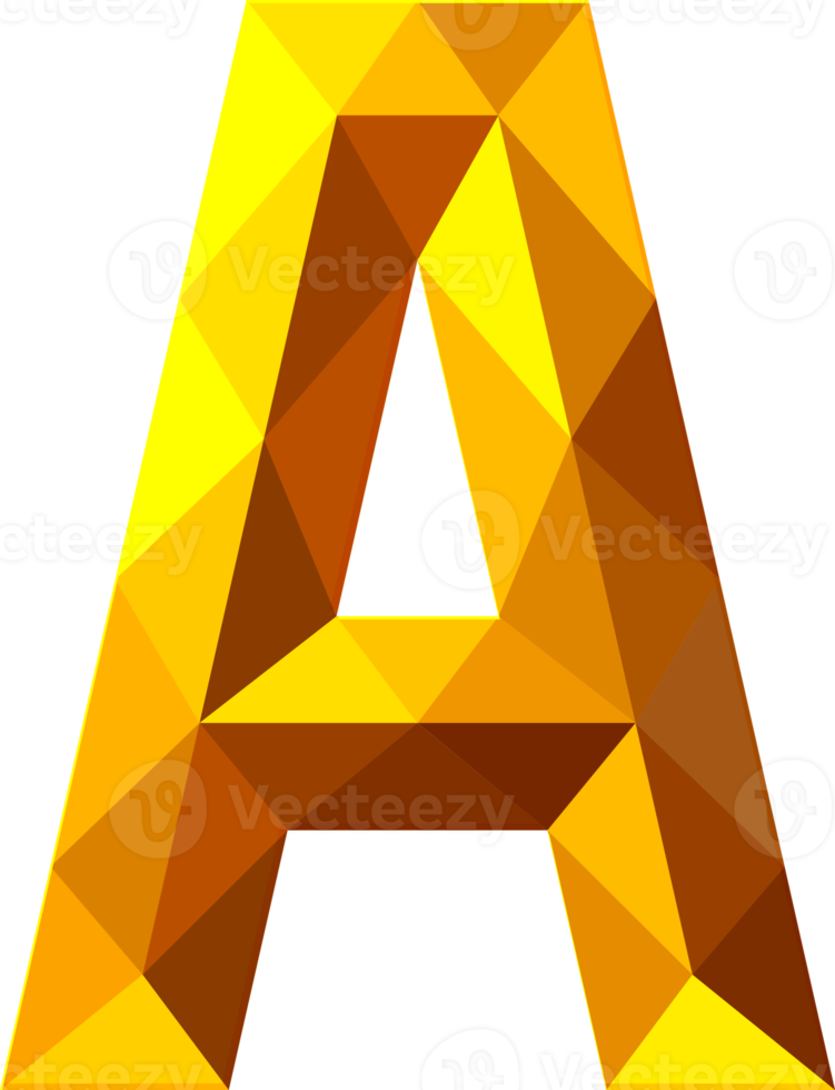 Alphabet gold color polygon font style png