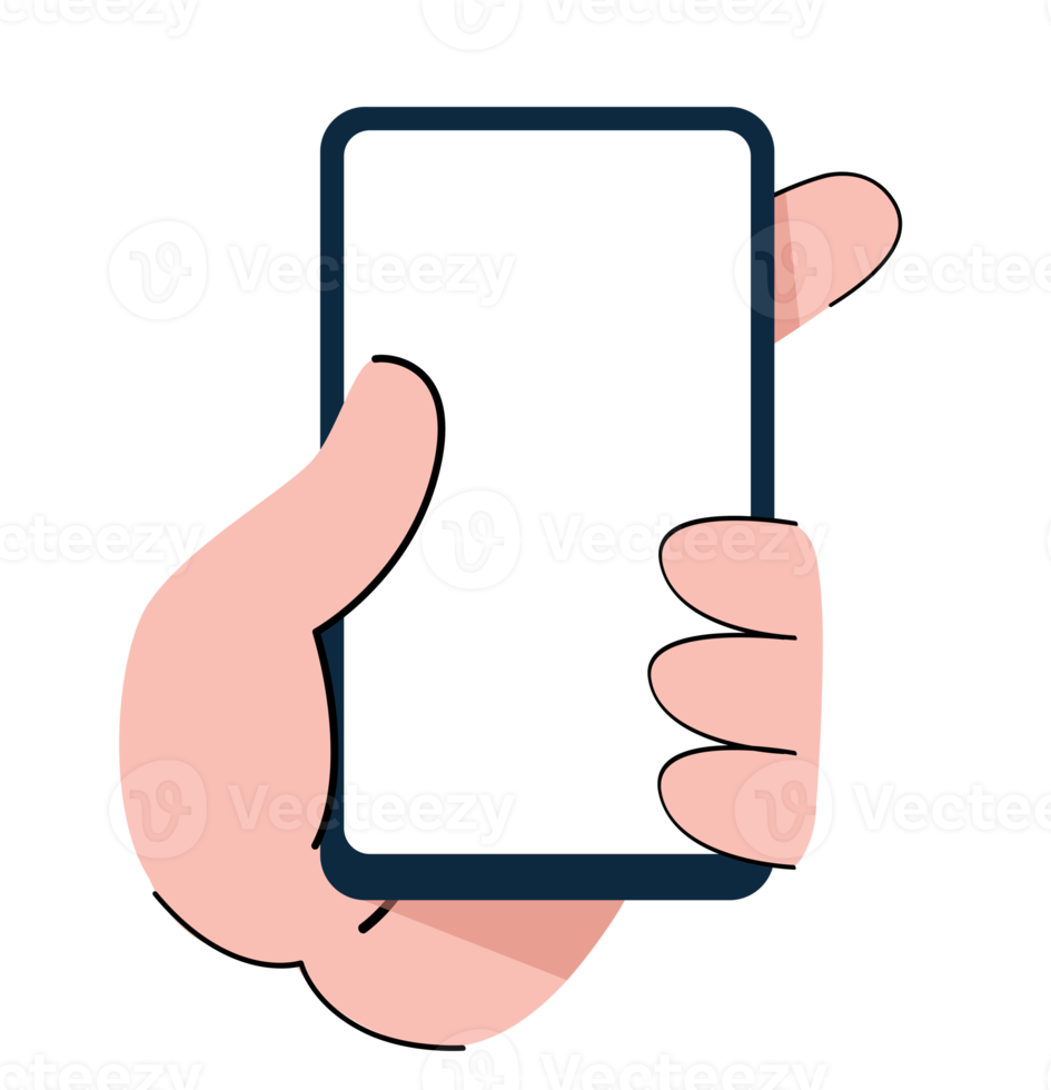 Hand holding smartphone cartoon doodle png