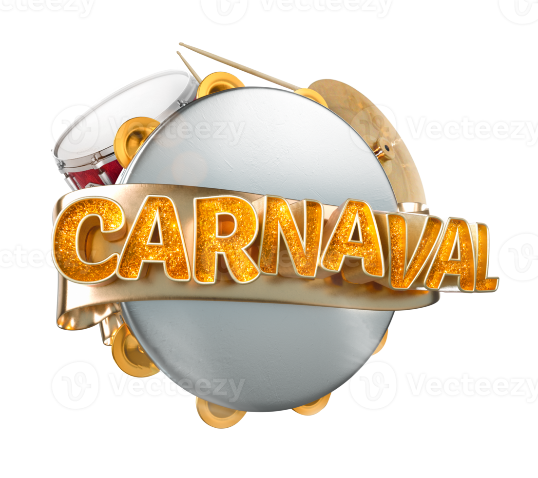 carnaval texto 3d render festa pandereta brasil png