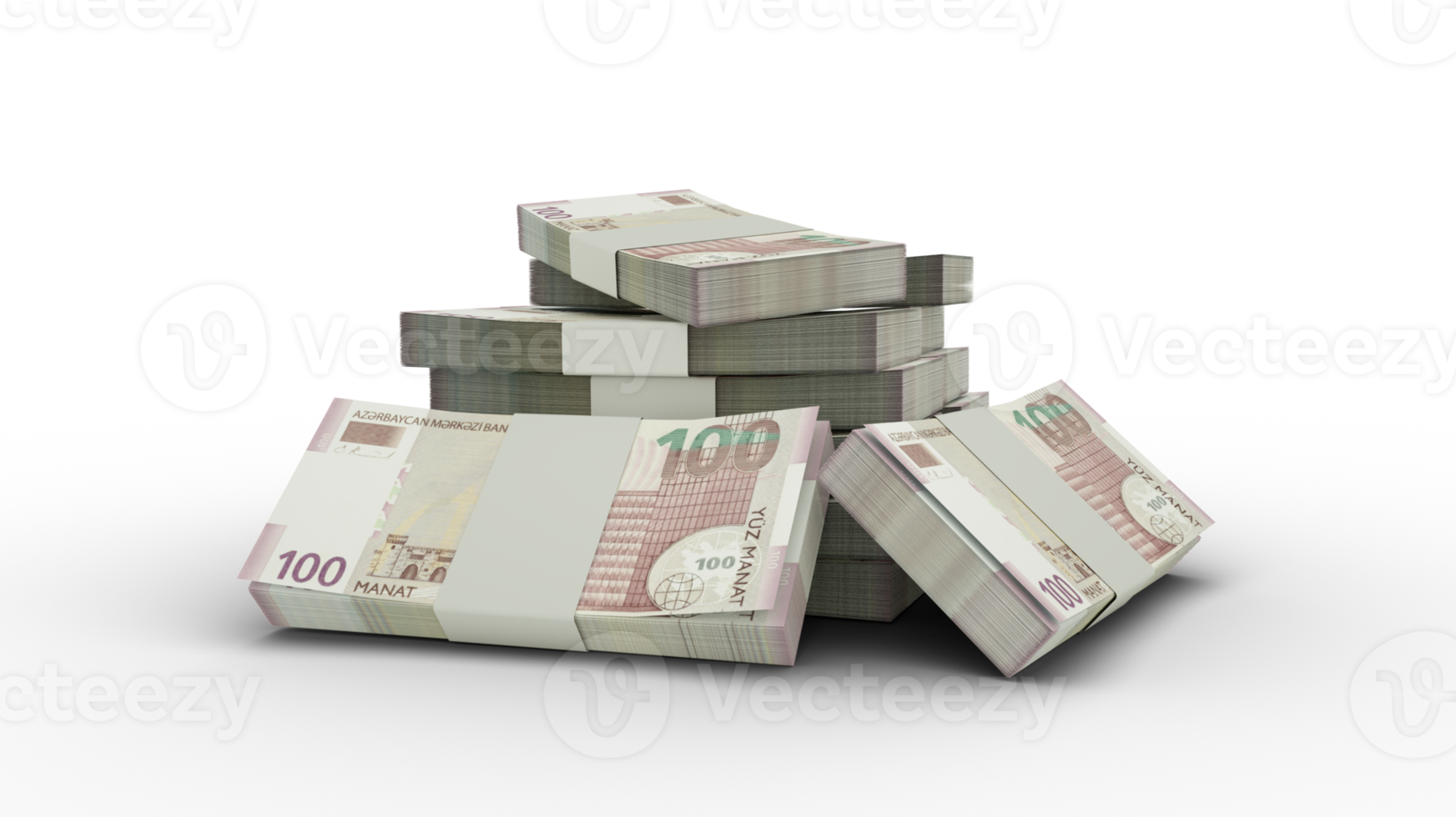 3d rendering of Stack of 100 Azerbaijani manat notes. bundles of Azerbaijani currency notes isolated on transparent background png