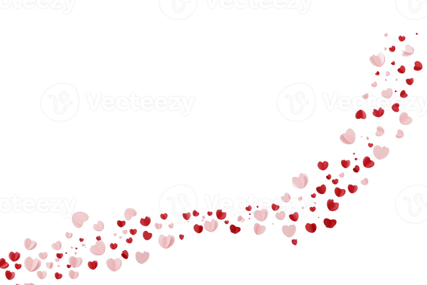 Valentine day with heart shape floating, various red heart soft body. png