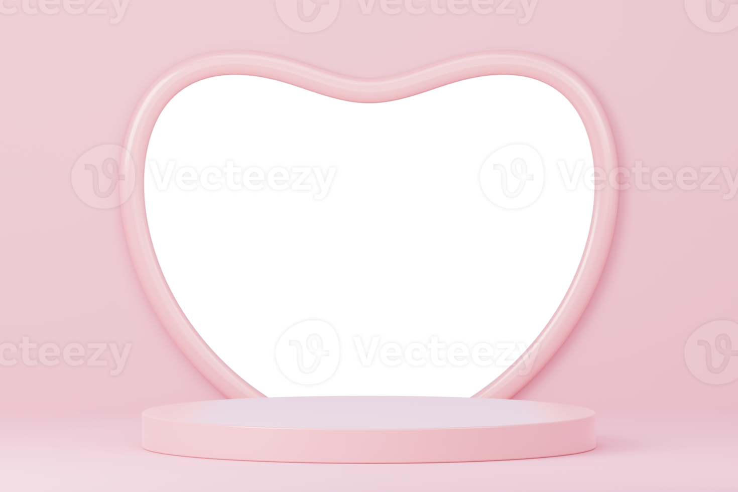 fröhlichen Valentinstag. Minimale süße Liebesszene mit Display-Podium für Mock-up und Produktmarkenpräsentation. pinker Standfuß. süßer reizender Herzhintergrund. Designstil des Liebestages. 3D-Rendering. png