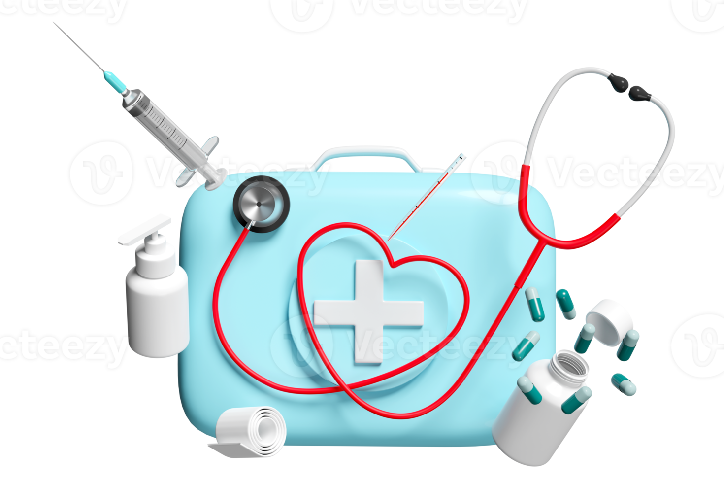 3d blue first aid kit close icon isolated. 3d render illustration png