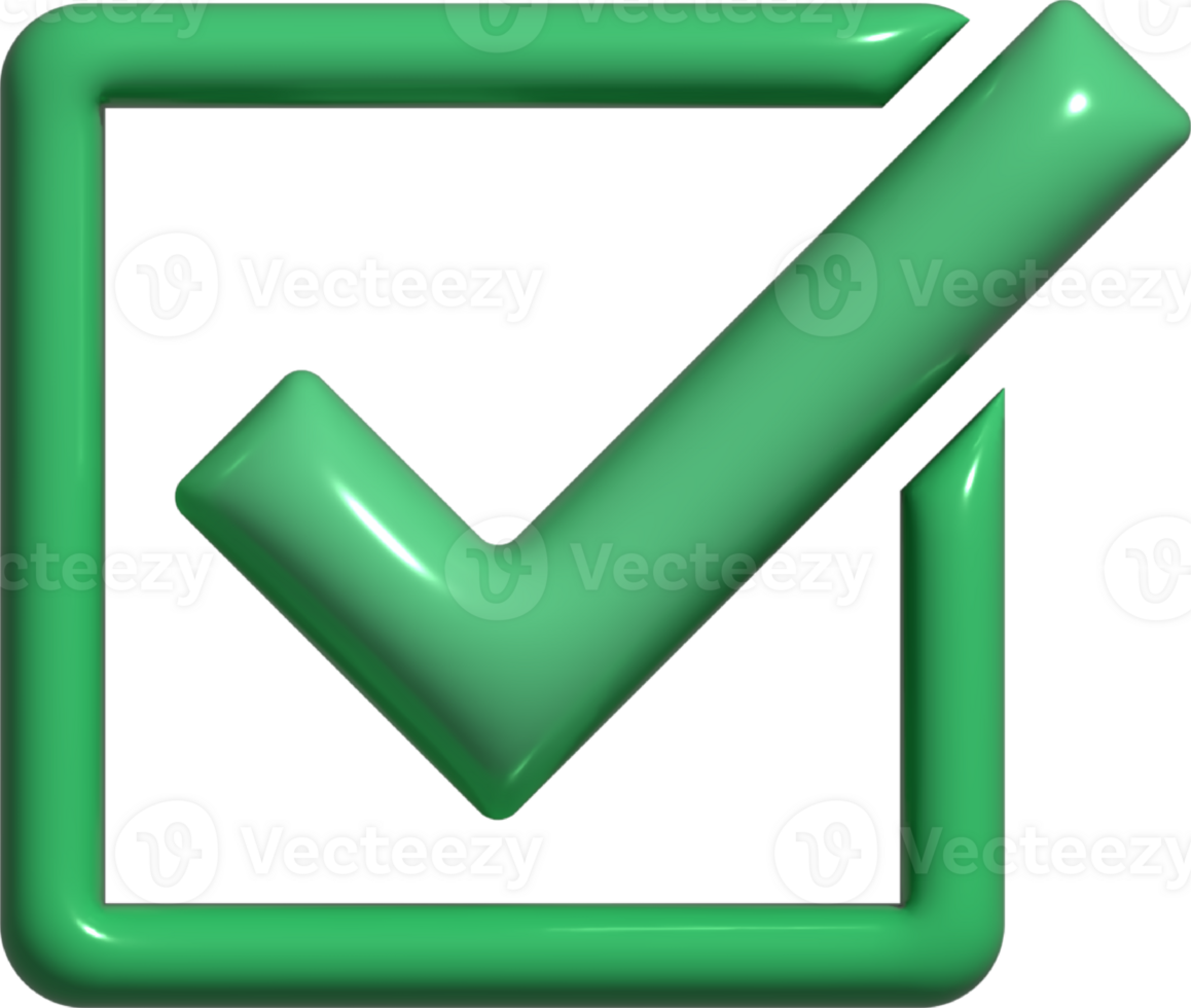 3D Green tick checkbox isolated png