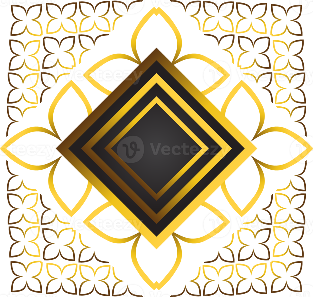 Gold and black square frame with floral ornament. Element for design png