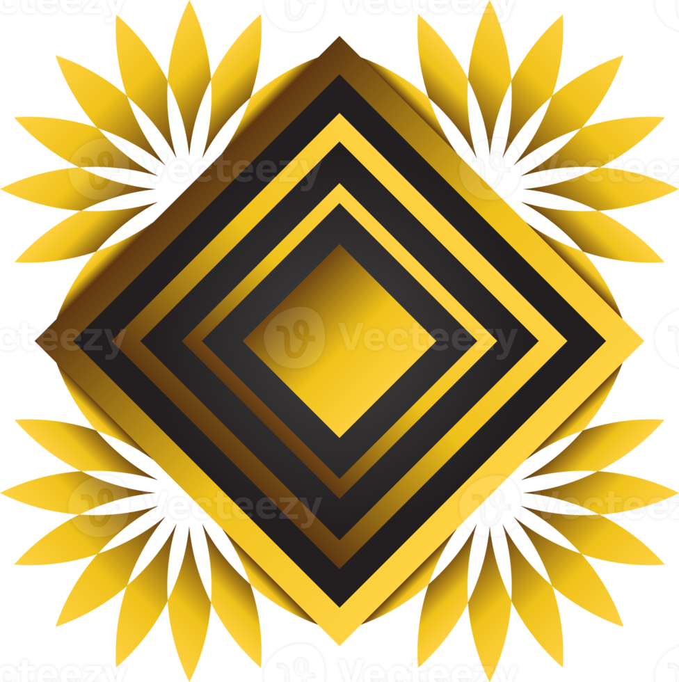 Gold and black square frame with floral ornament. Element for design png