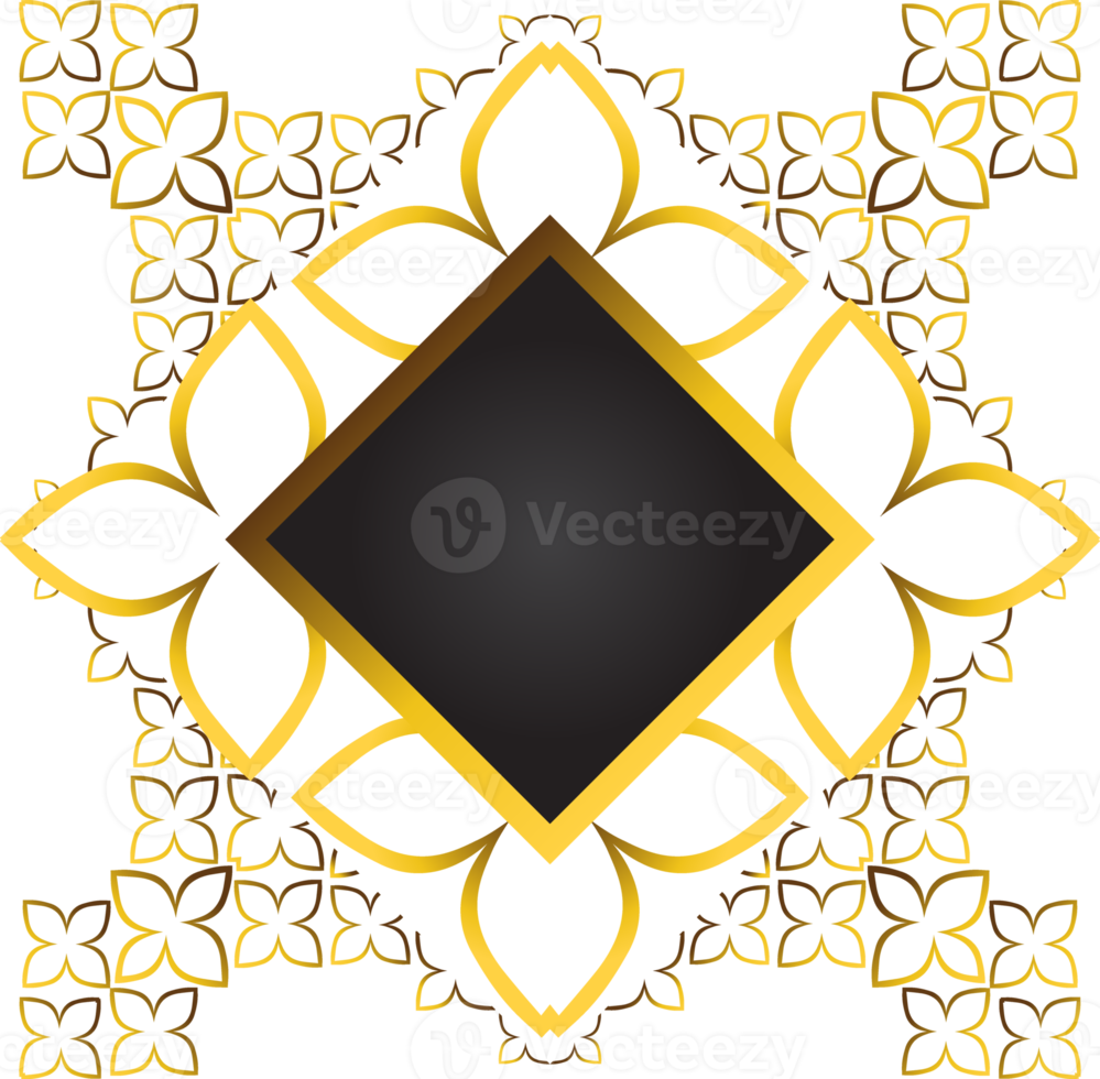 Gold and black square frame with floral ornament. Element for design png