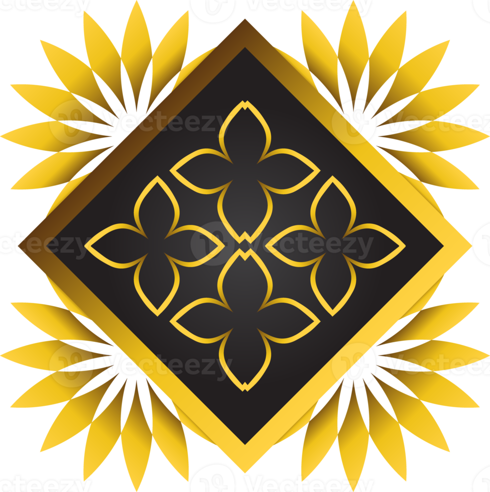 goldener und schwarzer quadratischer rahmen mit blumenverzierung. Element für die Gestaltung png