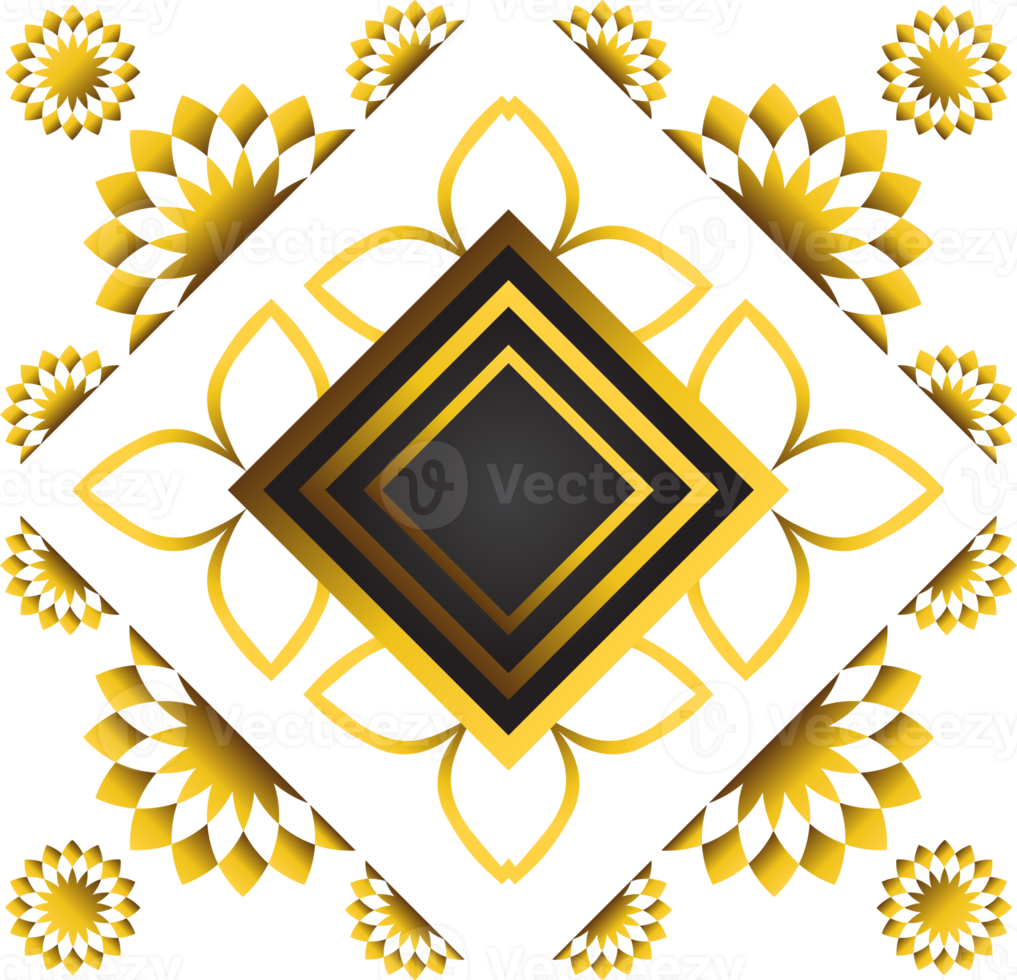 Gold and black square frame with floral ornament. Element for design png