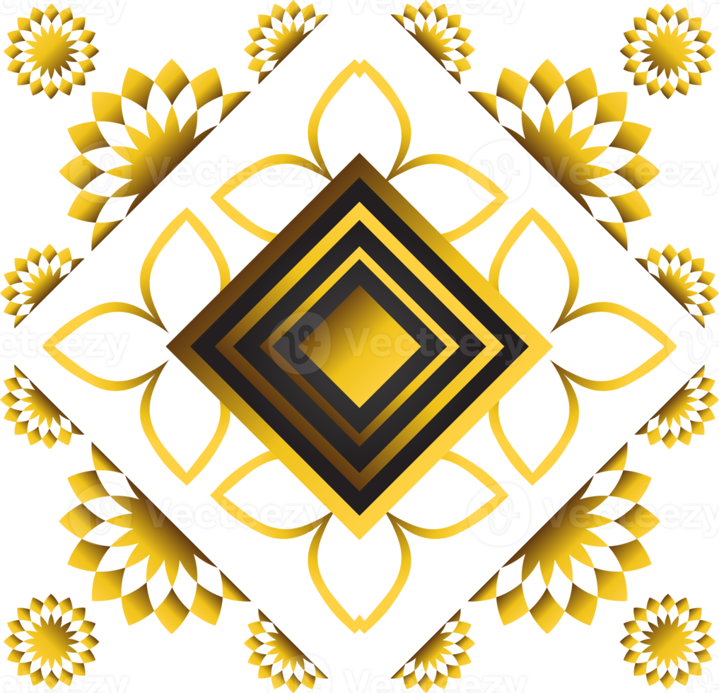 Gold and black square frame with floral ornament. Element for design png