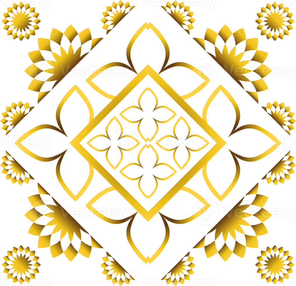 Gold and black square frame with floral ornament. Element for design png