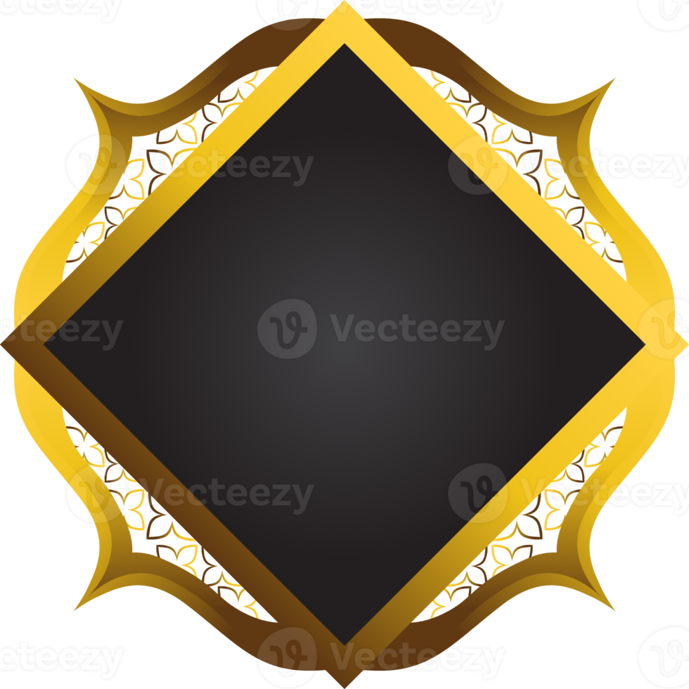 Gold and black square frame with floral ornament. Element for design png
