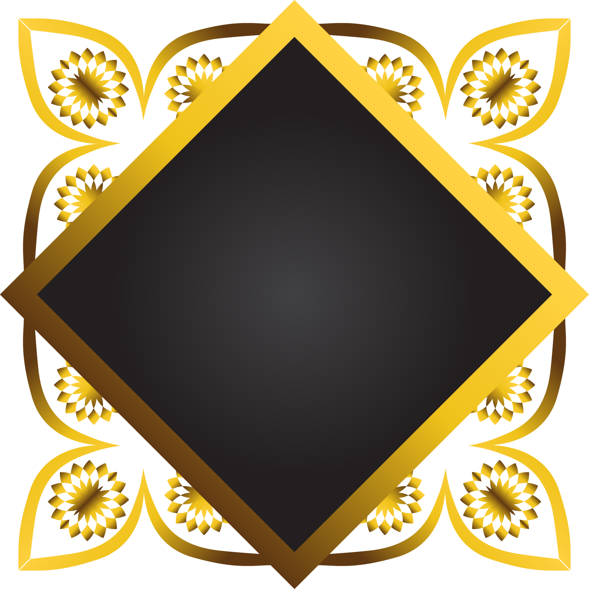 Free Gold and black square frame with floral ornament. Element for