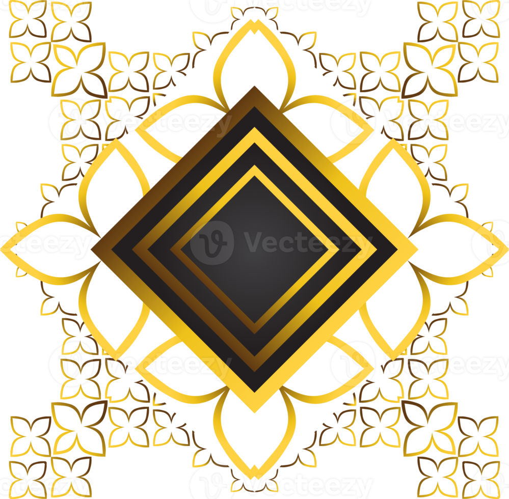Gold and black square frame with floral ornament. Element for design png