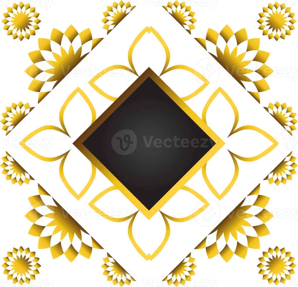 oro e nero piazza telaio con floreale ornamento. elemento per design png