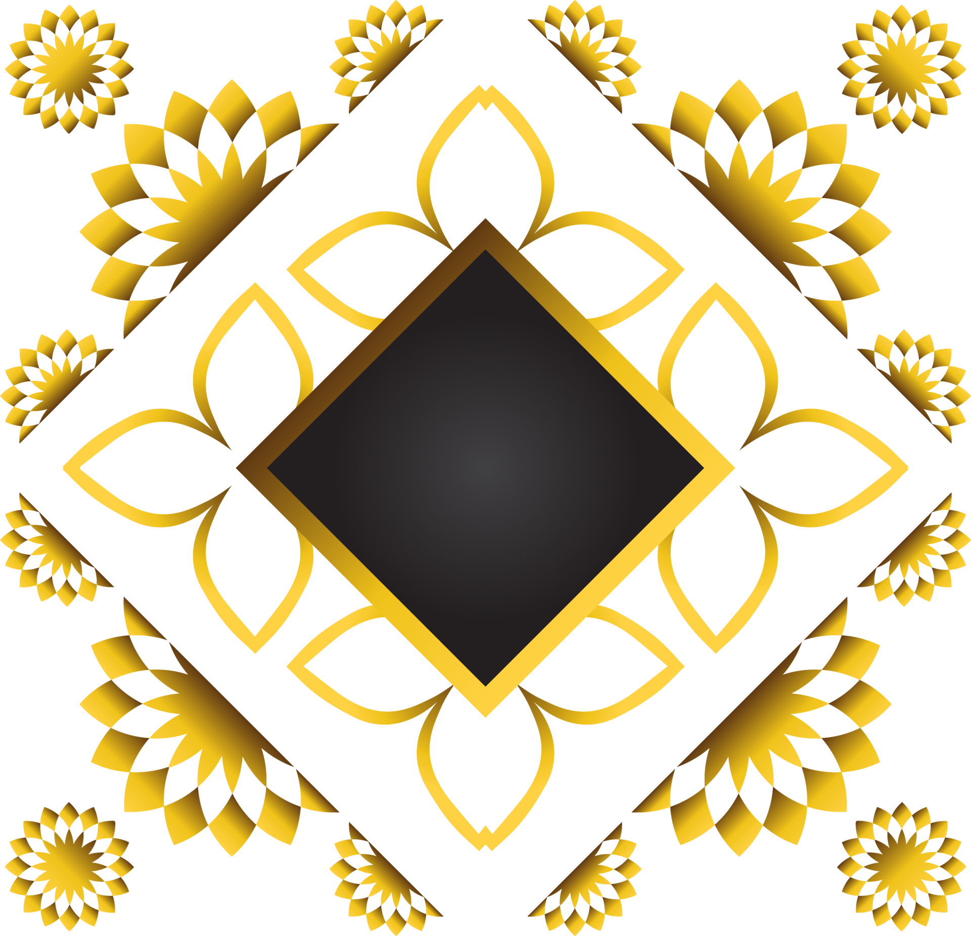 Gold and black square frame with floral ornament. Element for design