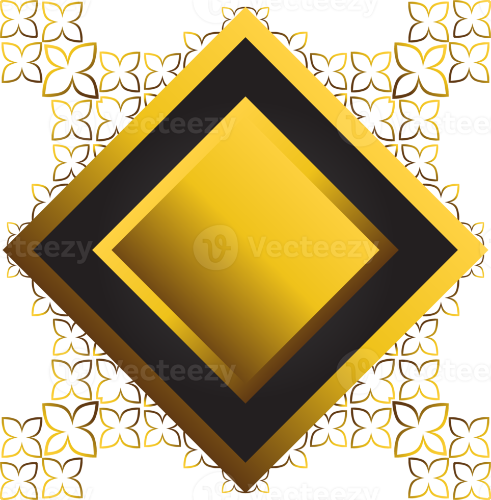 Gold and black square frame with floral ornament. Element for design png