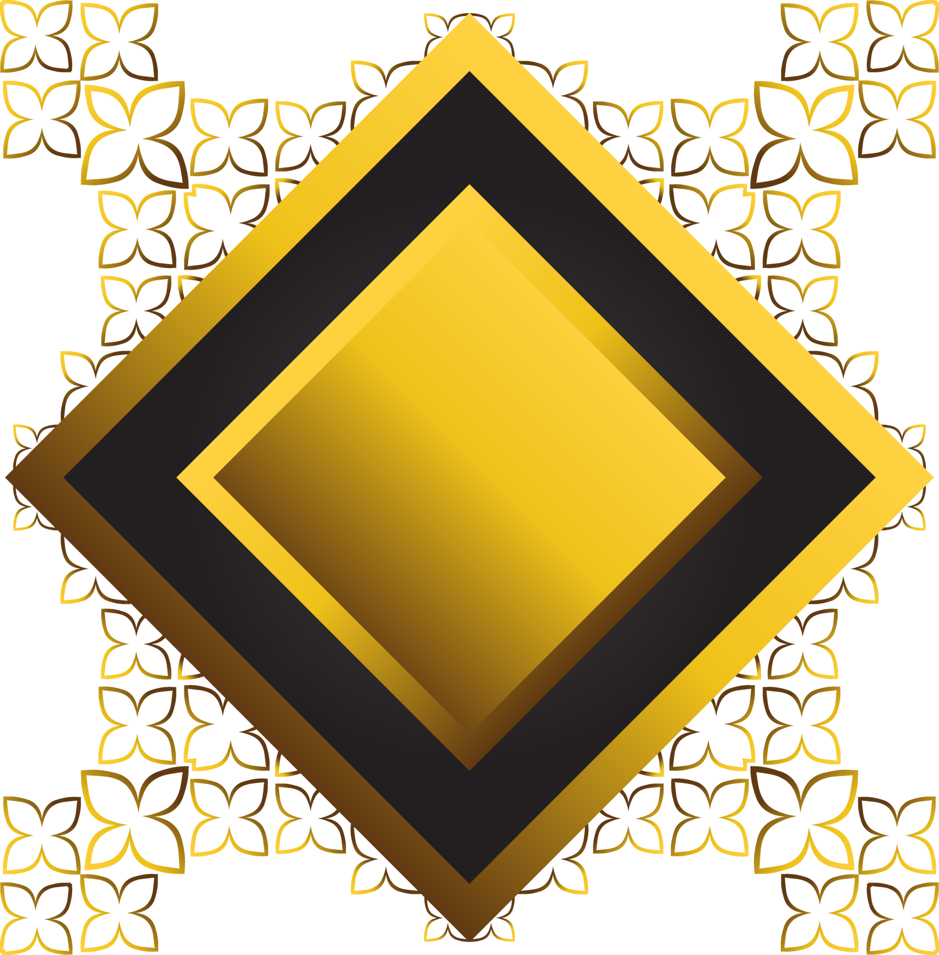 Gold and black square frame with floral ornament. Element for design