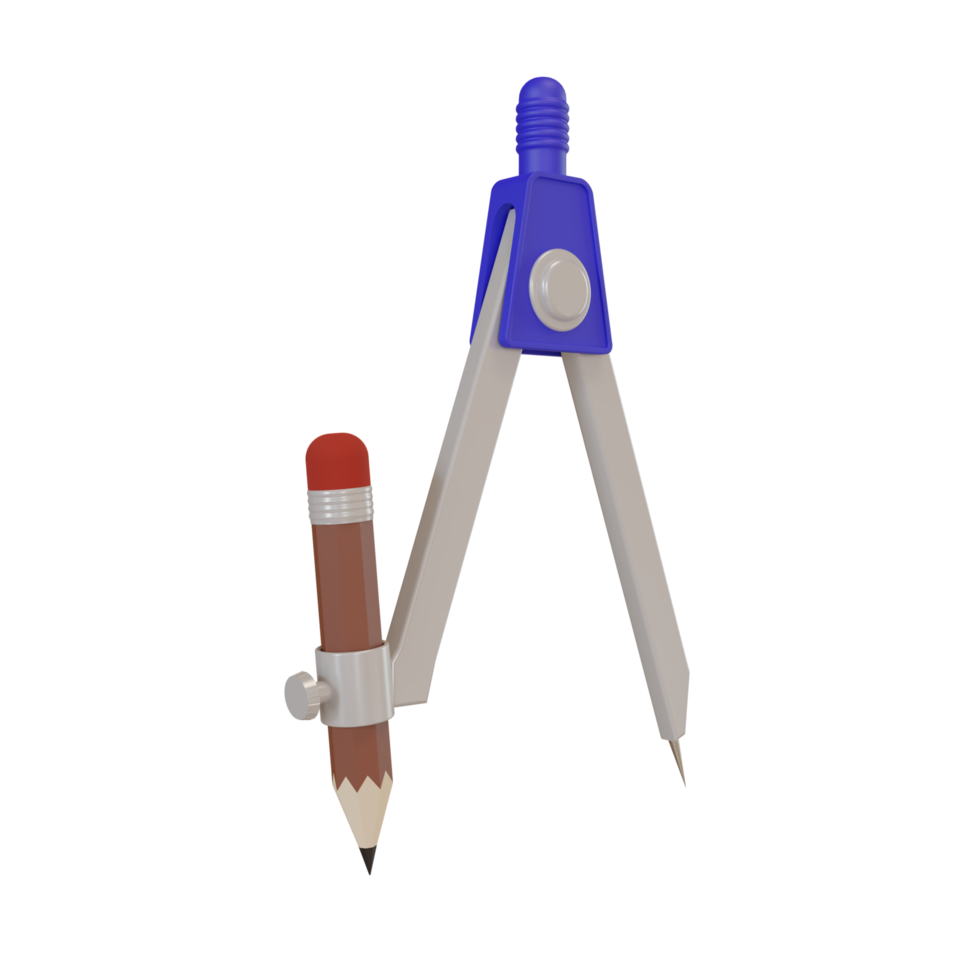 Illustration de rendu 3D d'un compas géométrique au crayon png