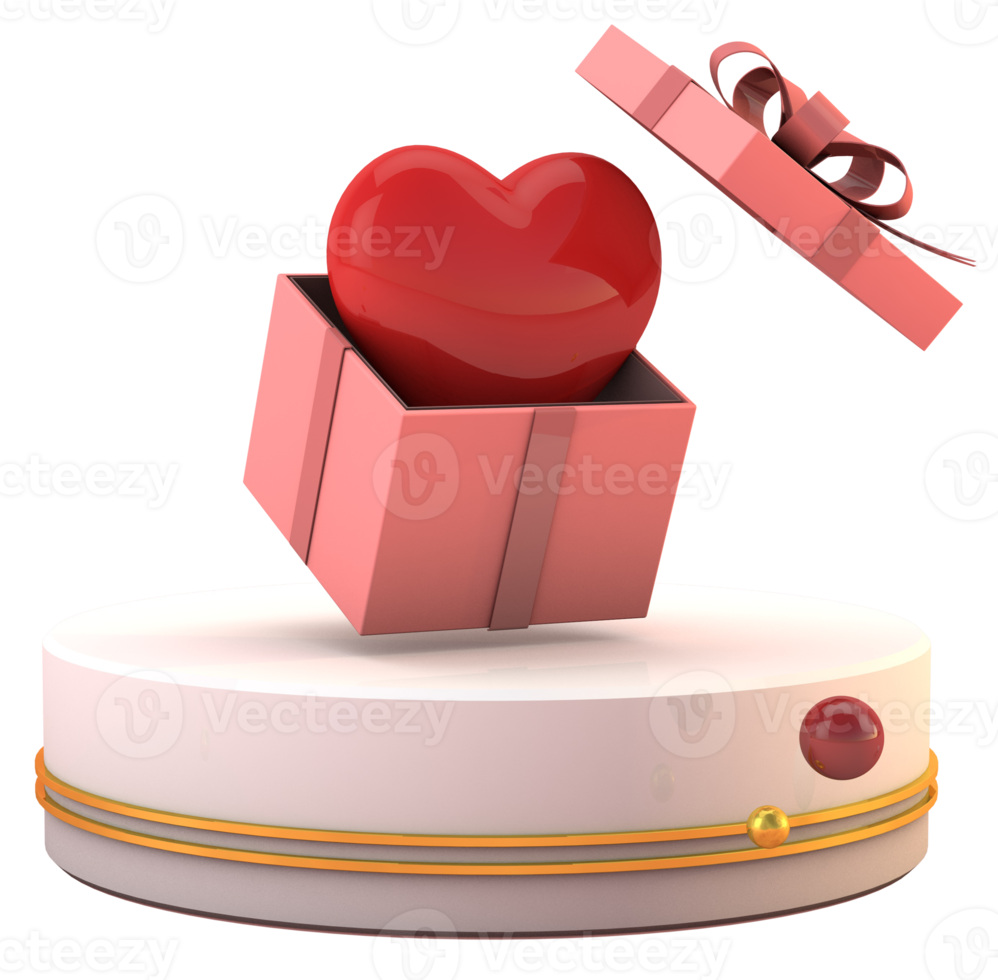 3d podium with gift box and red heart png