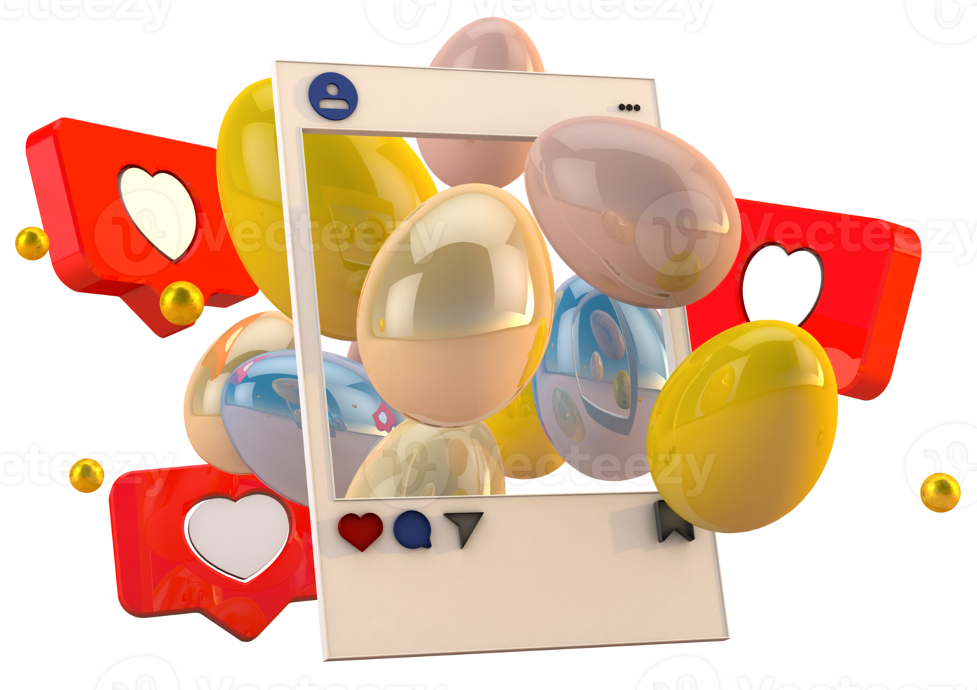 3d happy easter social media concept with post social network png