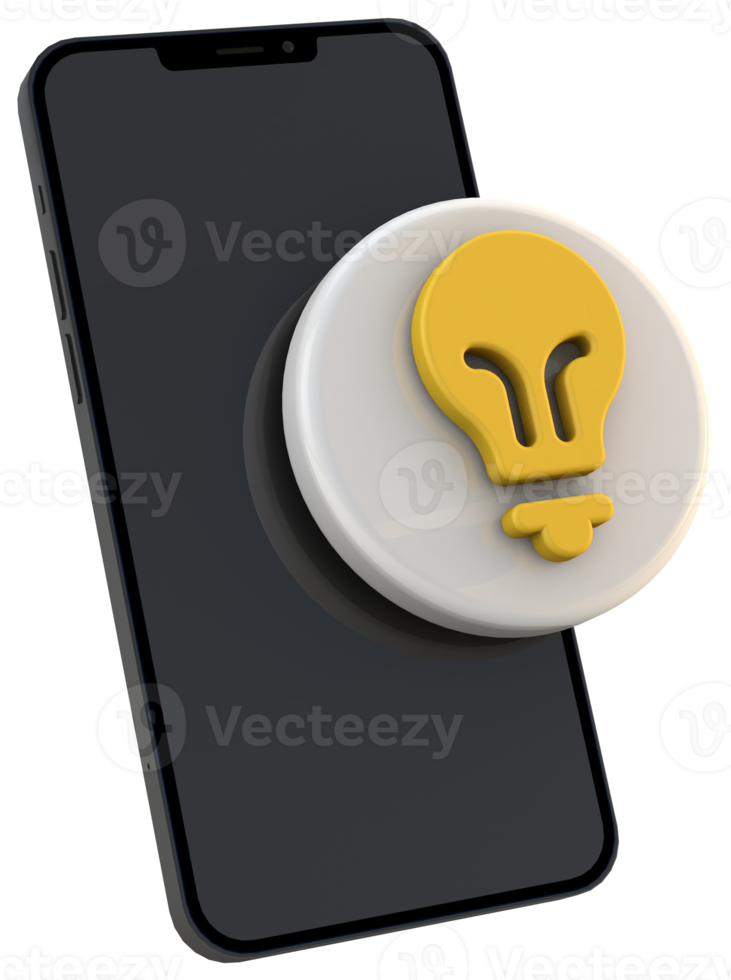 3d lamp bulb icon and smartphone png
