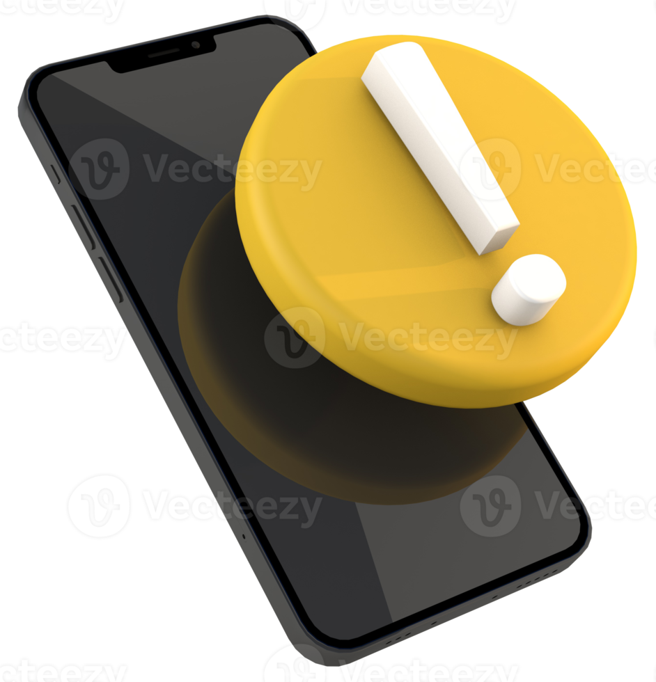 3d exclamation icon and smartphone png