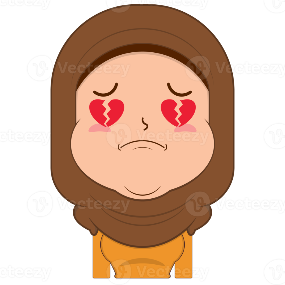 menina muçulmana coração partido rosto desenho animado png