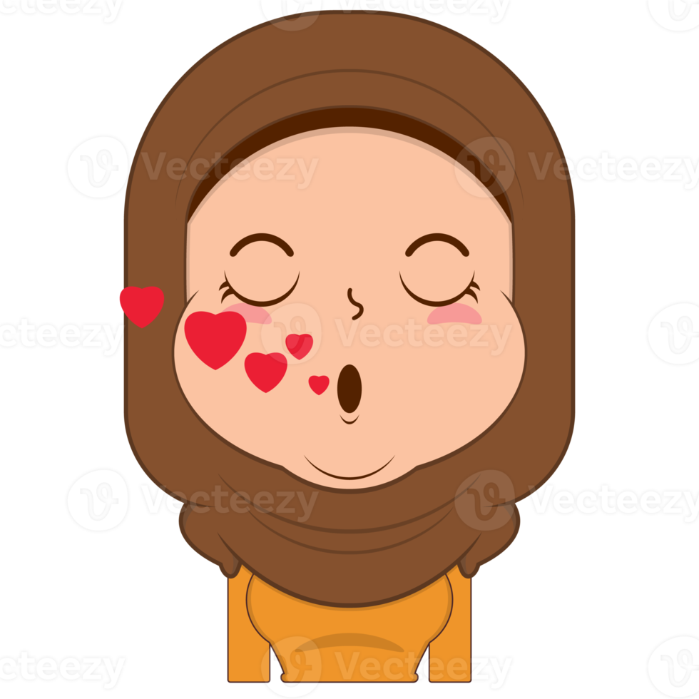 muslim girl in love face cartoon cute png