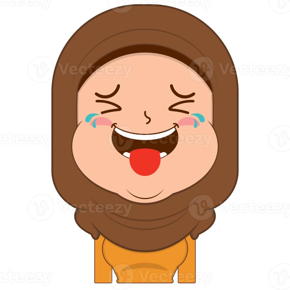 muslim girl laughing face cartoon cute png