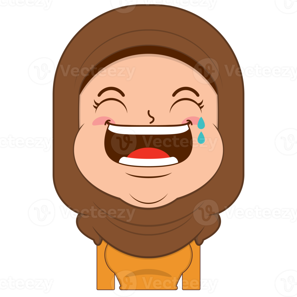 muslim girl laughing face cartoon cute png