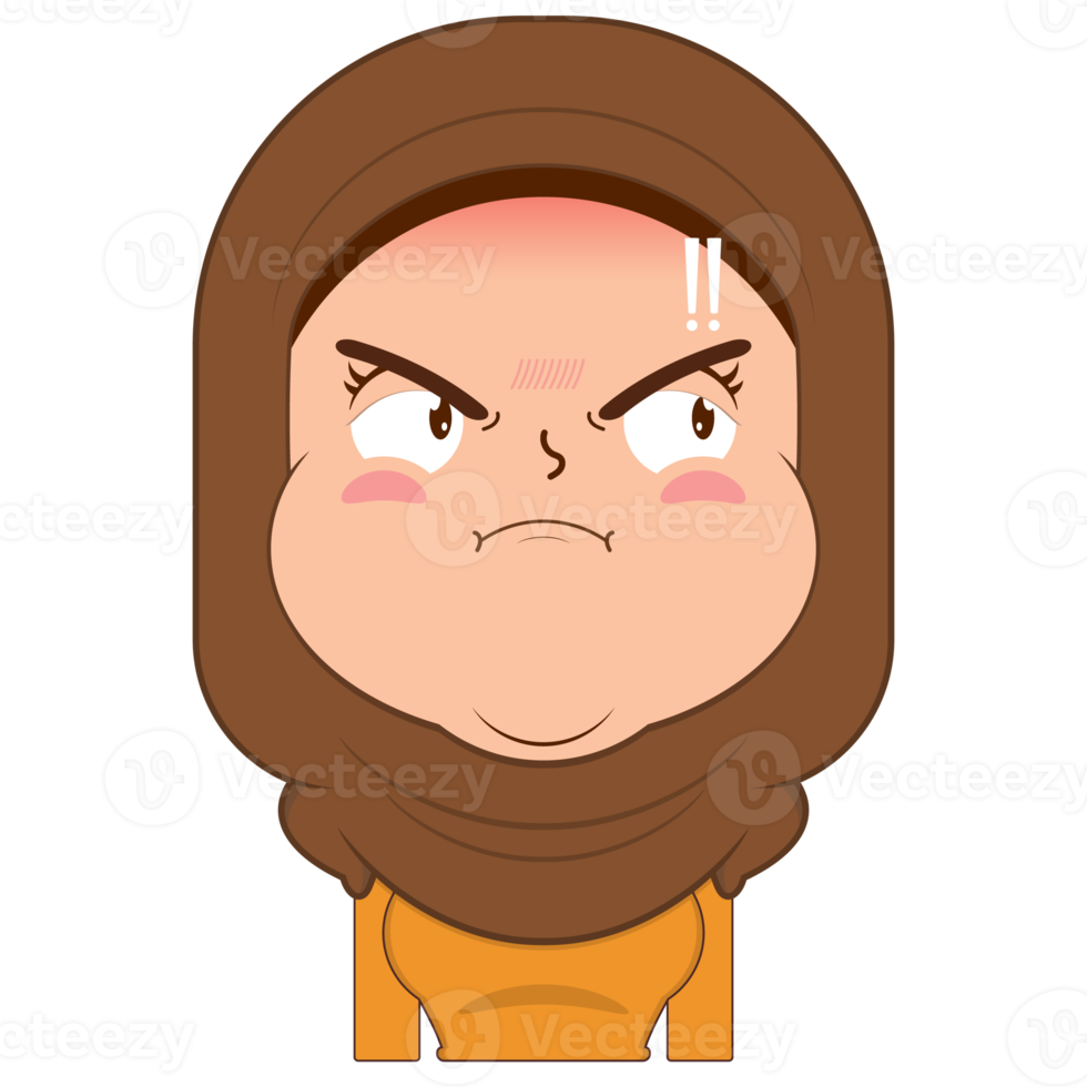 menina muçulmana rosto zangado desenho animado fofo png