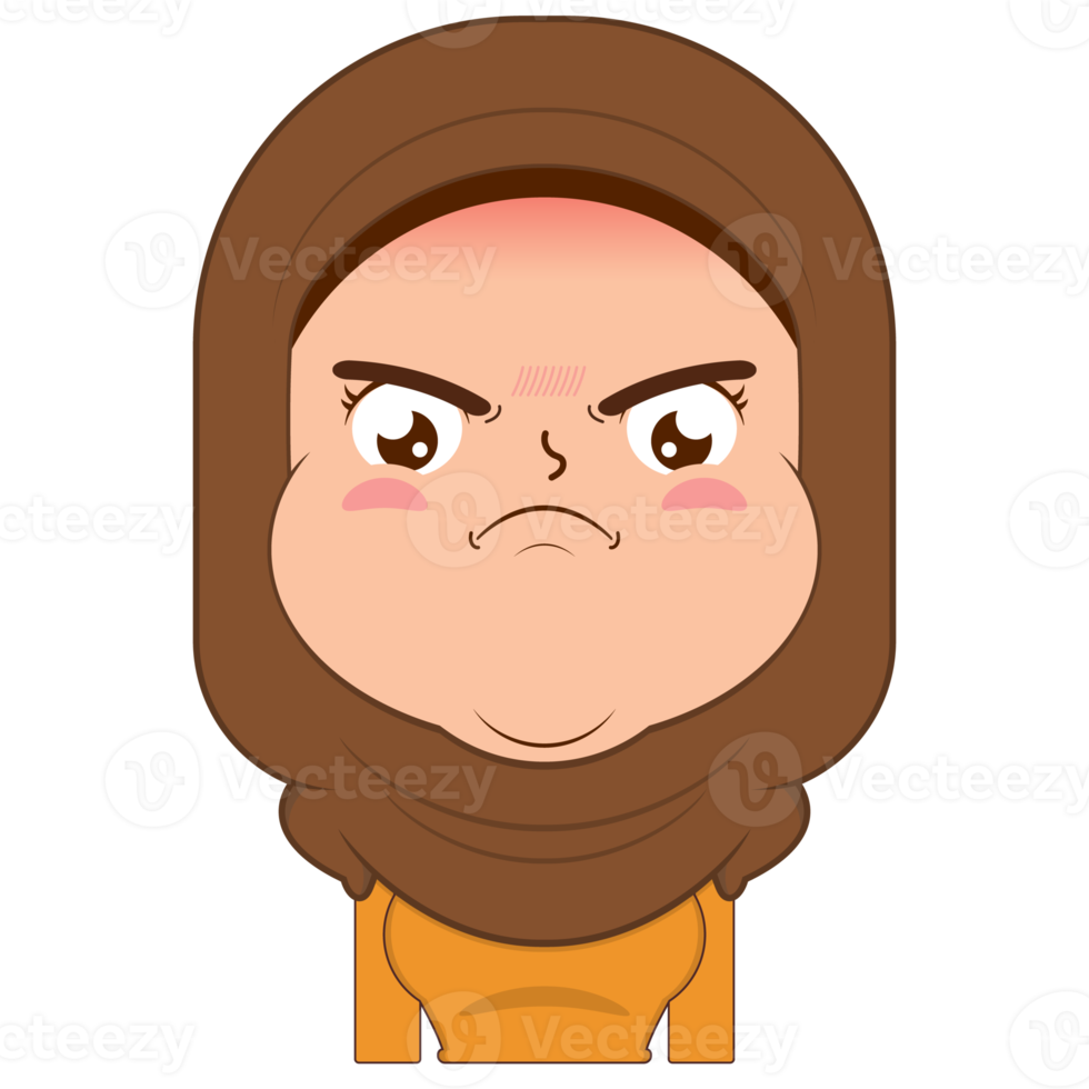 menina muçulmana rosto zangado desenho animado fofo png