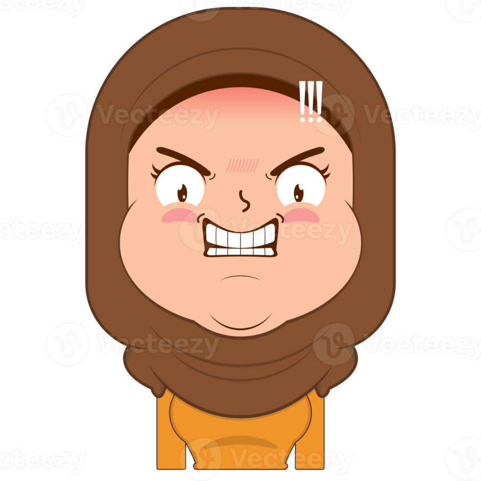 fille musulmane visage en colère dessin animé mignon png