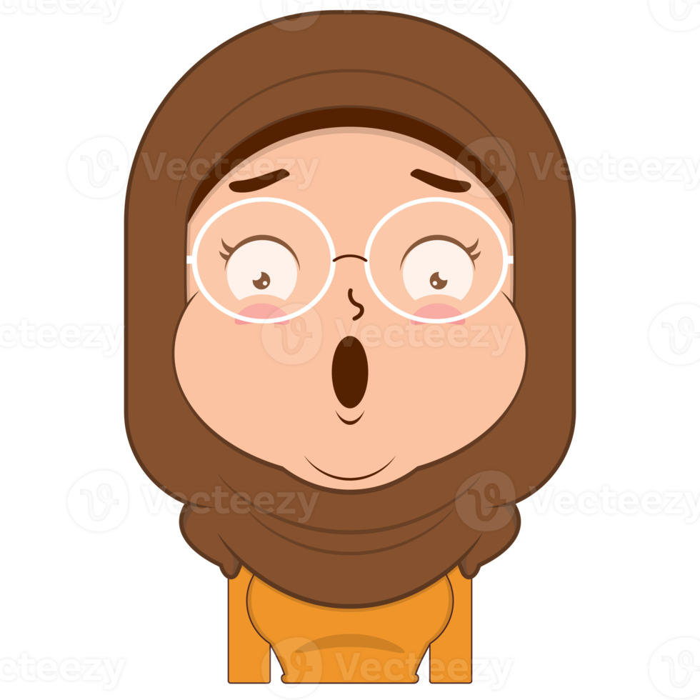 muslim girl surprised face cartoon cute png