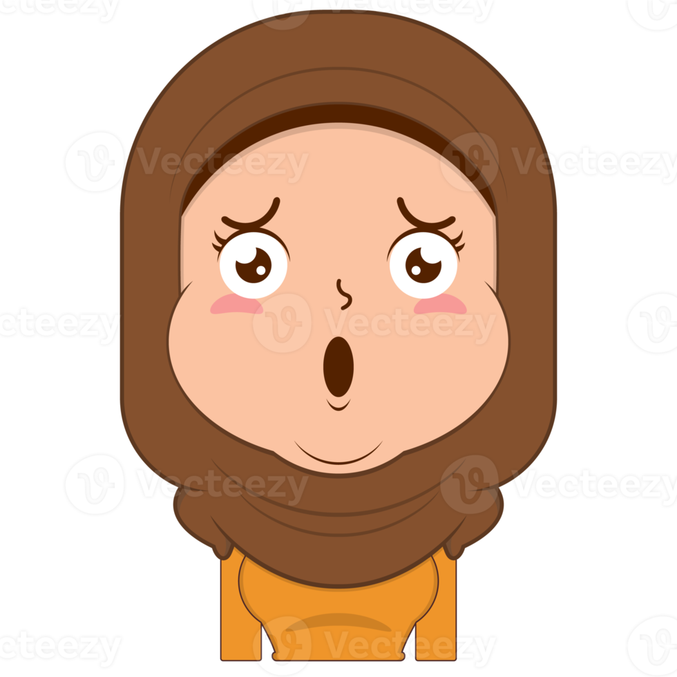 muslim girl surprised face cartoon cute png