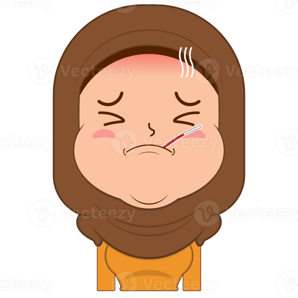 muslim girl sick face cartoon cute png