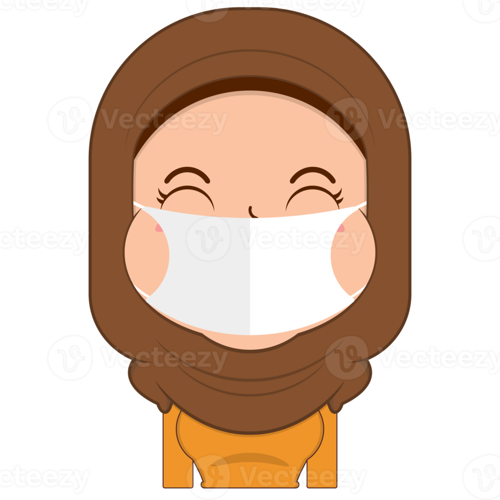 niña musulmana usar máscara dibujos animados lindo png