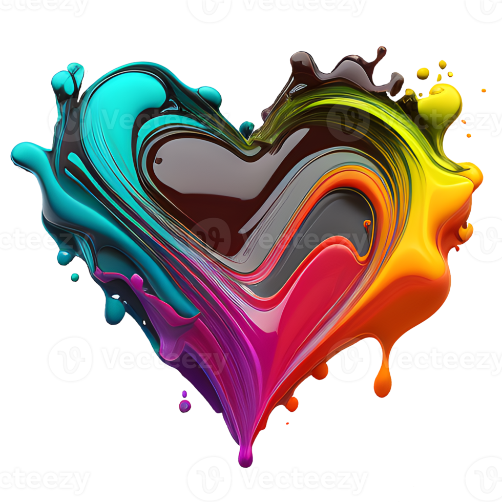 Colorful splash love heart design png