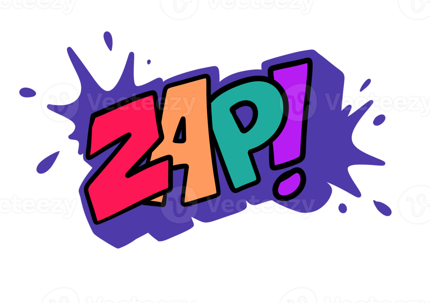 Zap sticker text effect in pop up style png