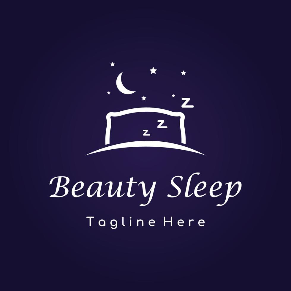 Bed and sleep logo template creative design, with pillow,zzz, clock, moon and stars. vector