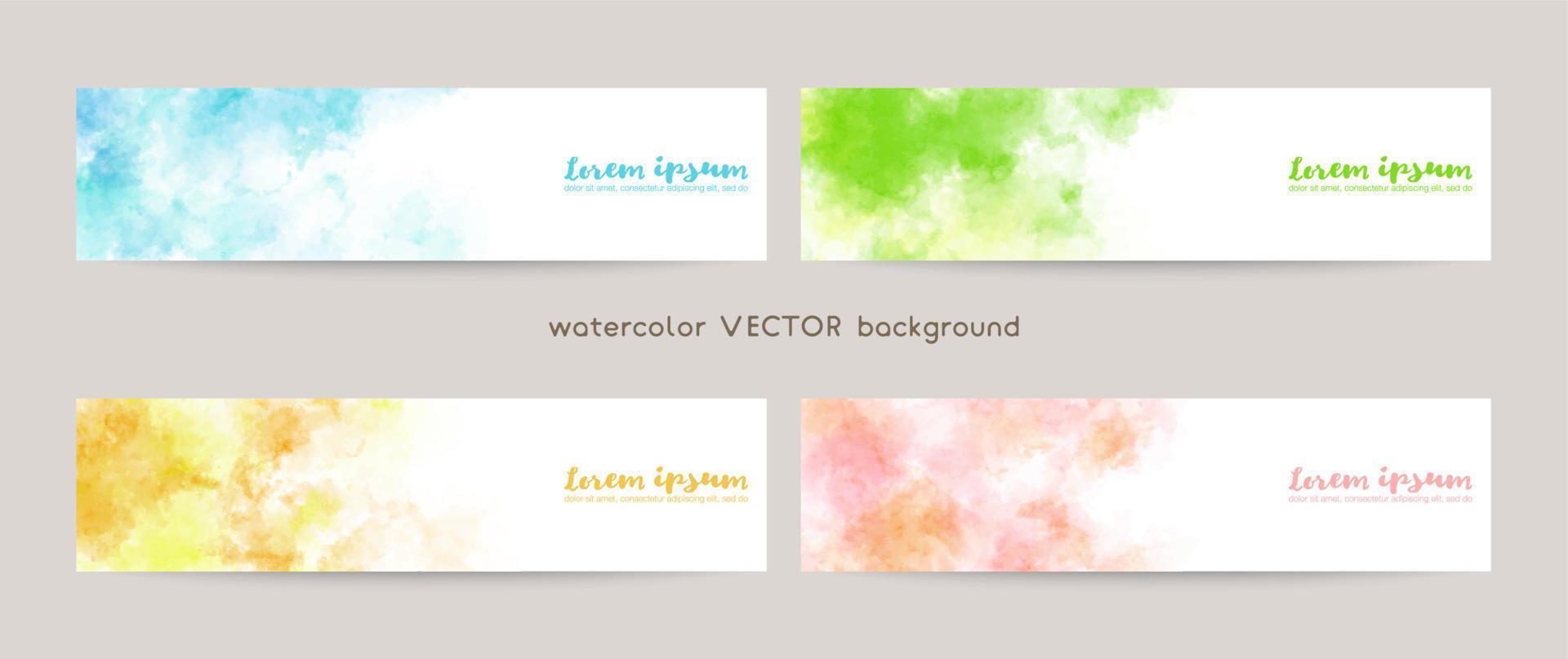 Set of colorful vector watercolor backgrounds with white space for text. web banners template