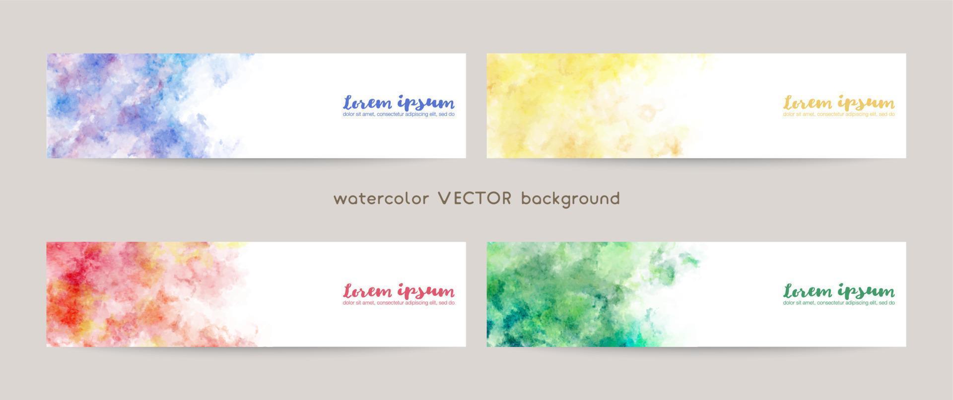 Set of colorful vector watercolor backgrounds with white space for text. web banners template