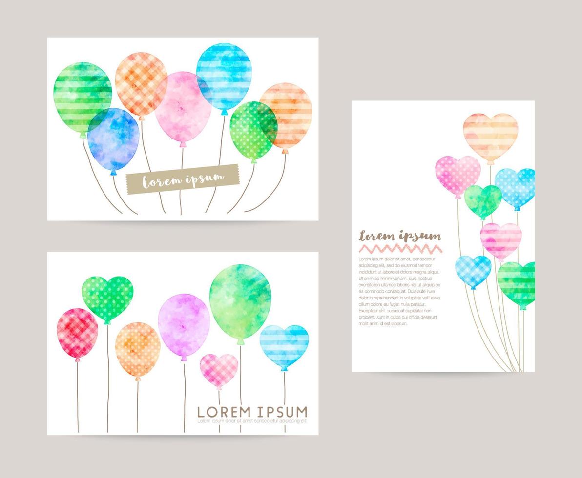 conjunto de tarjeta de vector de ilustración de globos de acuarela