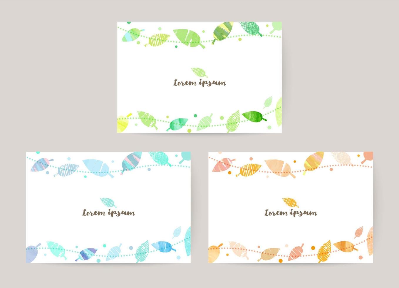 vector card design template with colorful leaves, watercolor decoration on white background set