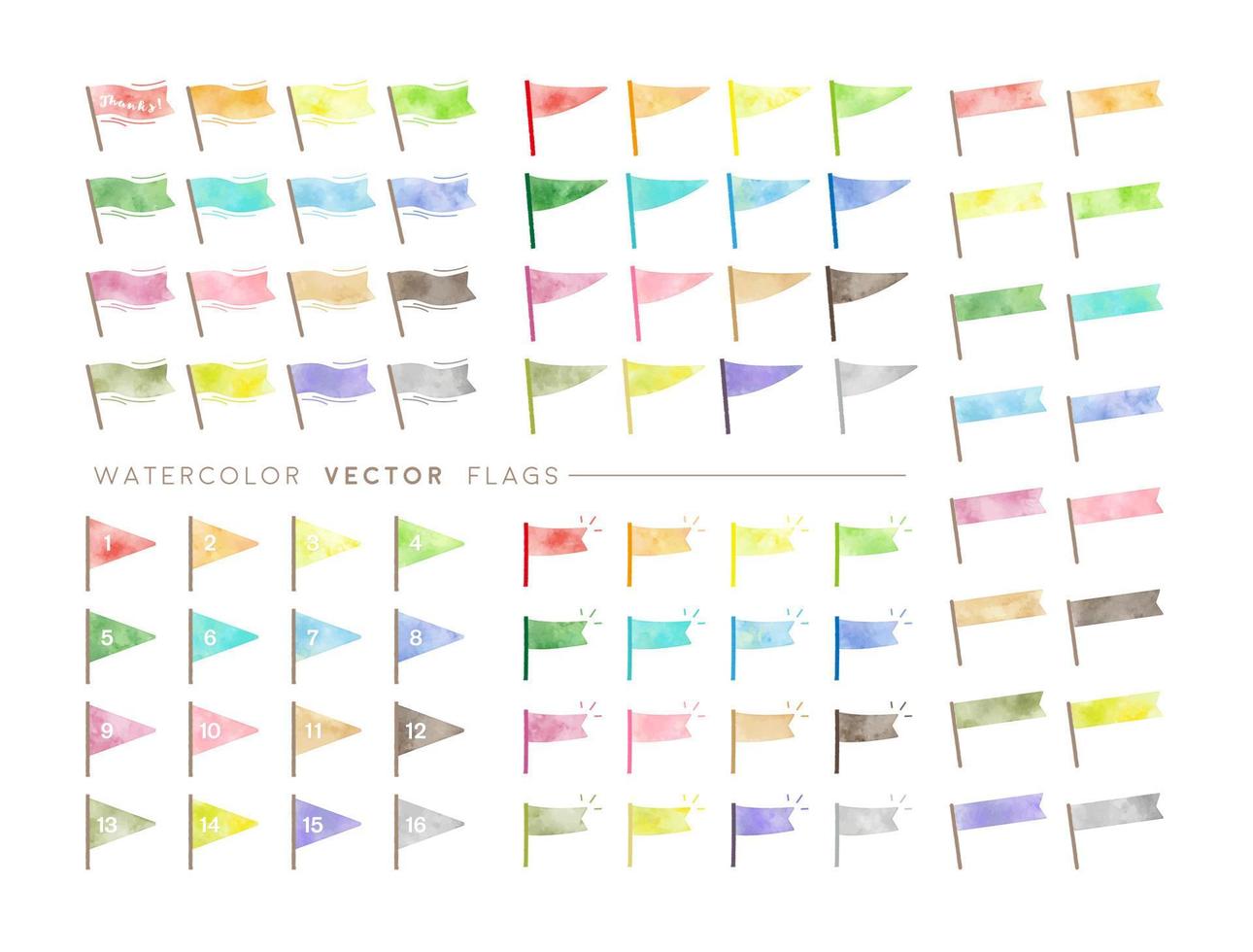 watercolor vector colorful flags set