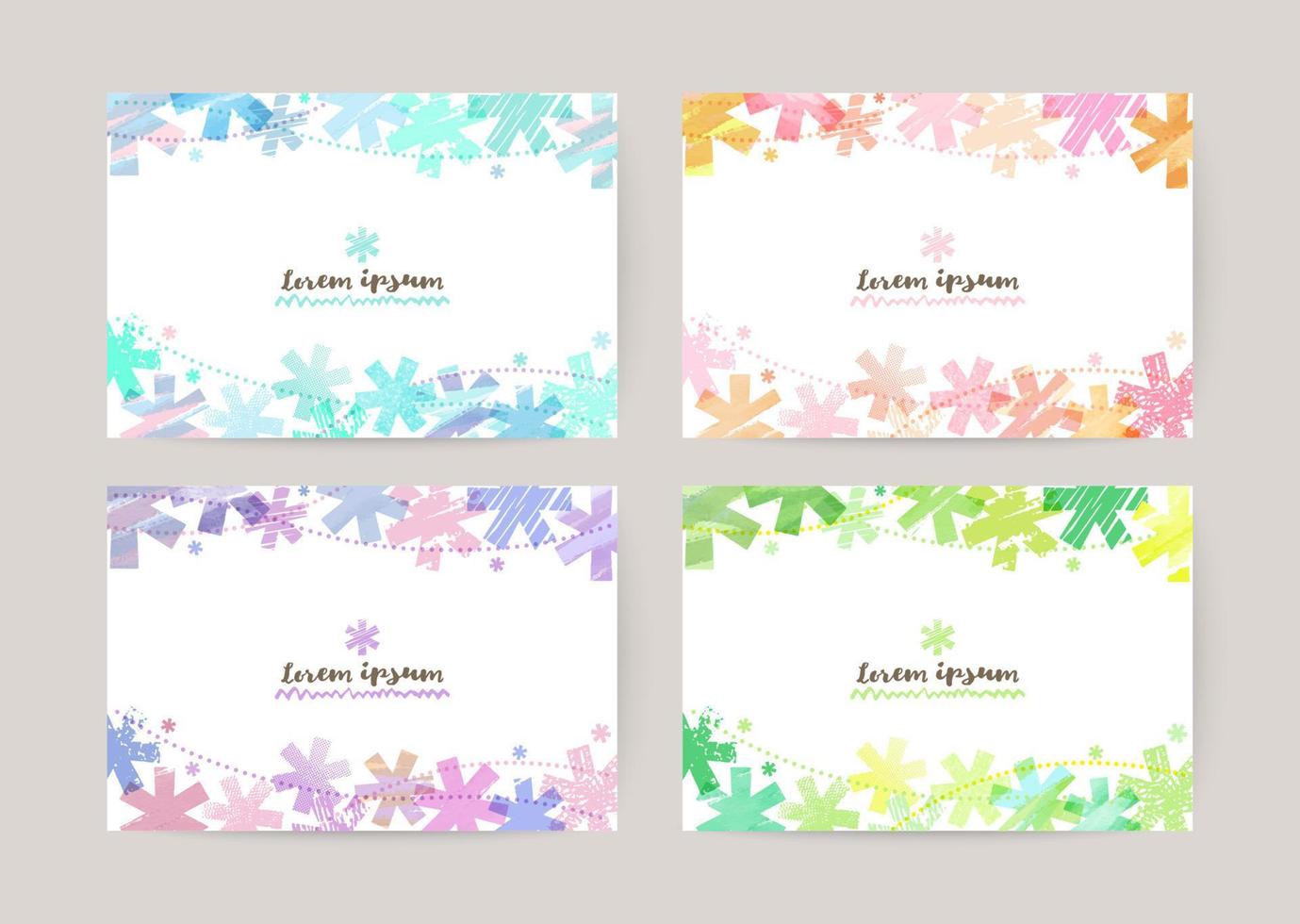 vector card design template with colorful asterisks, watercolor decoration on white background set