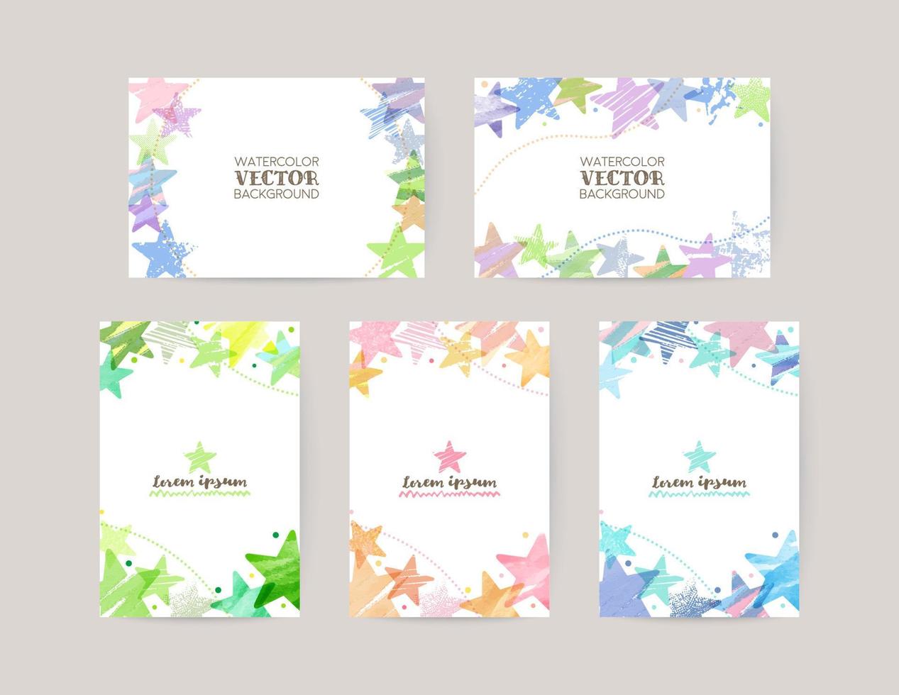 plantilla de diseño de tarjeta vectorial con estrellas de colores, decoración de acuarela sobre fondo blanco vector