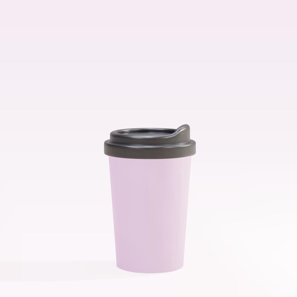 Taza de café de papel lila 3d sobre un fondo rosa. ilustración vectorial vector